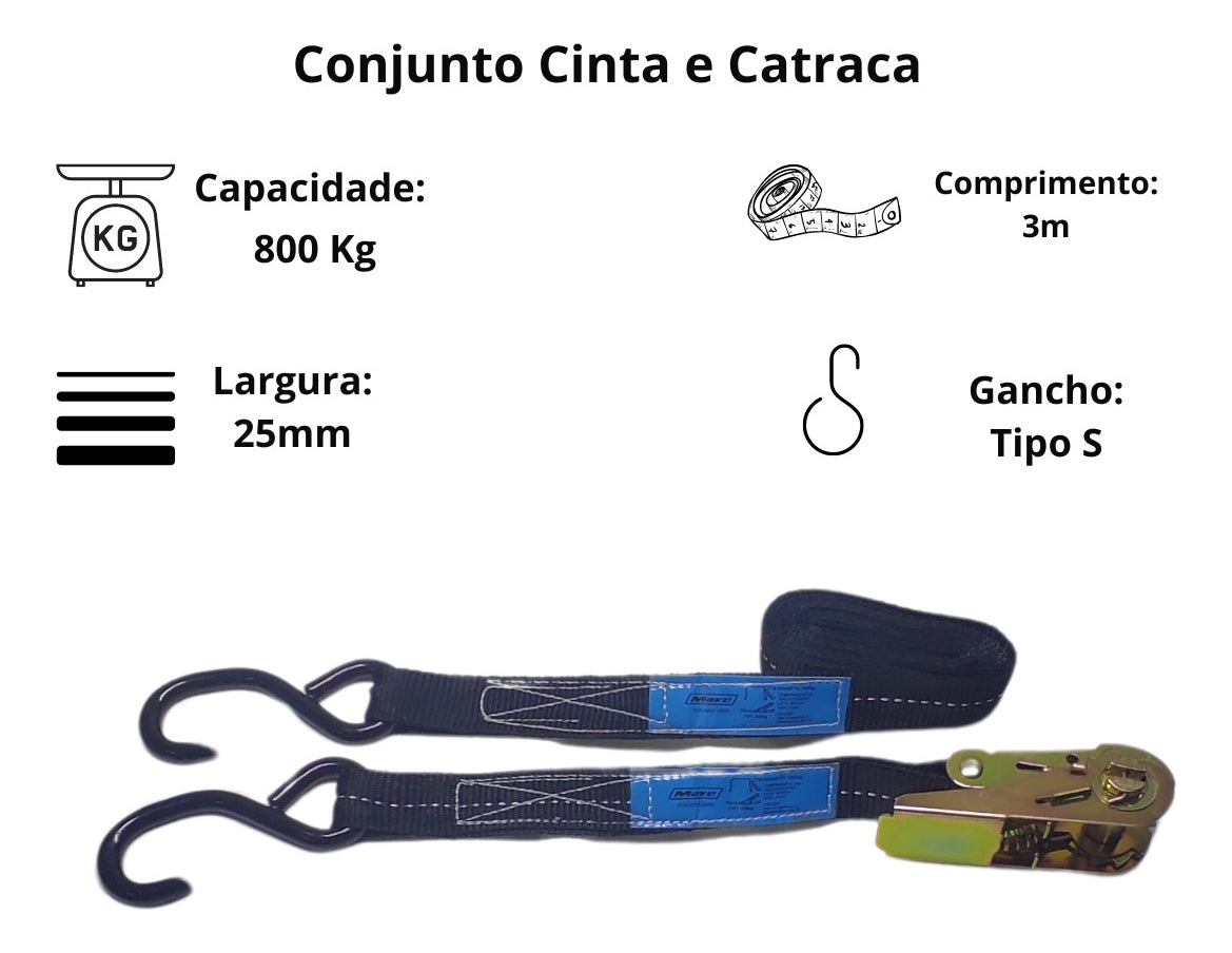 Cinta Catraca Gancho Amarração Carga 800kg 3 Metros