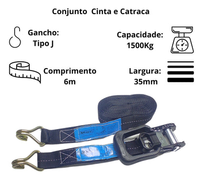 Conjunto Catraca E Cinta 1500kg 35mm 6mts Preta